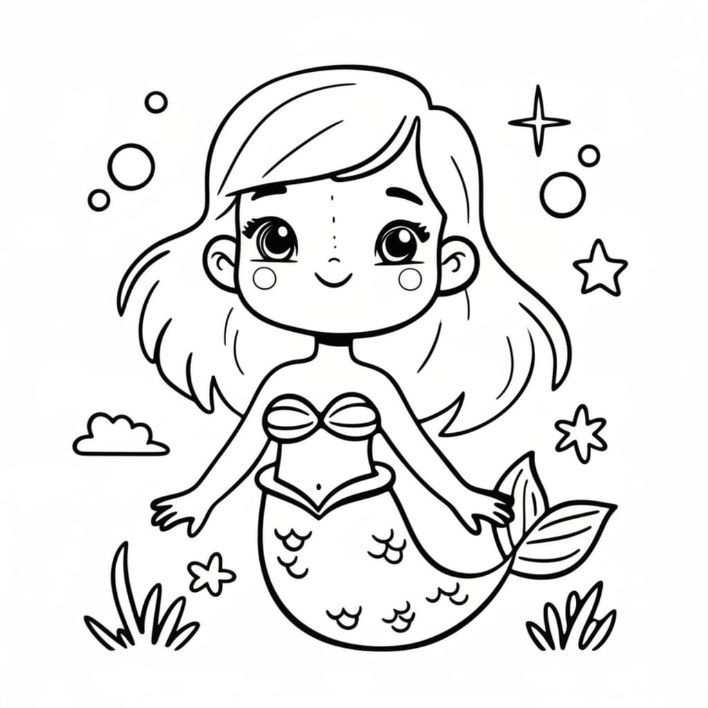 Mermaid to Color - Free Drawing
