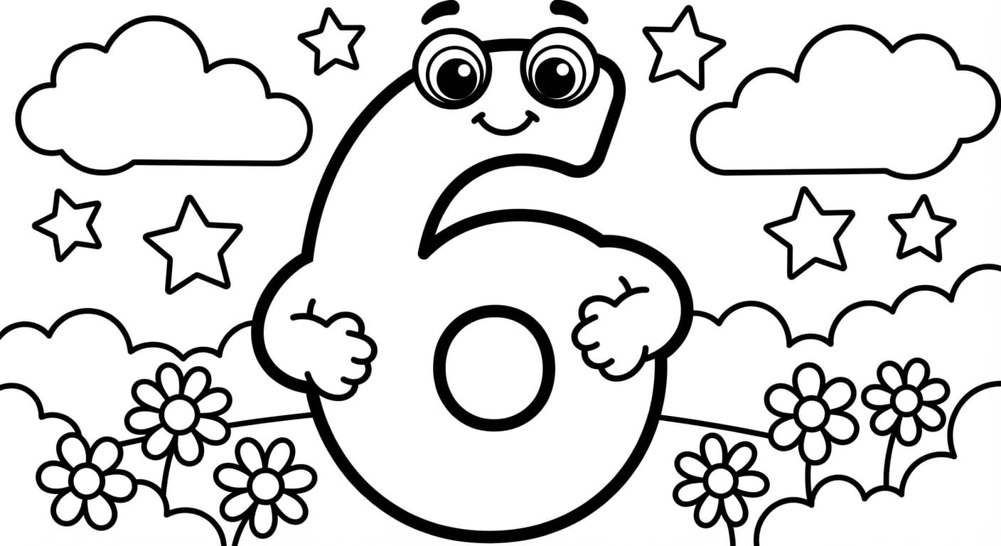 Number 6 to Color - Free Drawing