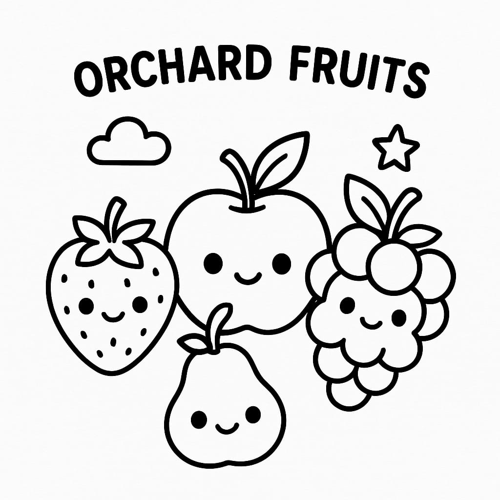 Orchard Fruits Coloring Page - Free Printable